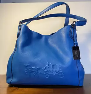 Coach Edie 31 36465 Blue Pebble Leather Embossed Horse & Carriage Shoulder Bag - Picture 1 of 19