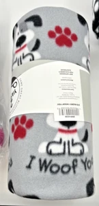 Blizzard Fleece Gray Fabric-I Woof You -2 yards x 59"  NEW - Picture 1 of 1