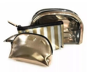 Victoria Secet Trio Metallica  Makeup Bag Gold and Black Cosmetic Bag 3 - Picture 1 of 2