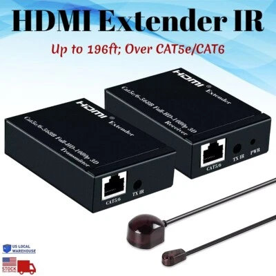 HDMI Network Extender Over Cat5e Cat6 Cable RJ45 1080p IR Repeater Ethernet 3D - Image 1 of 4
