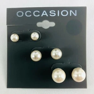 Occasion Earrings 3 Pairs Multi-tone Pearl Studs 1/4" to 1/2" - Picture 1 of 1