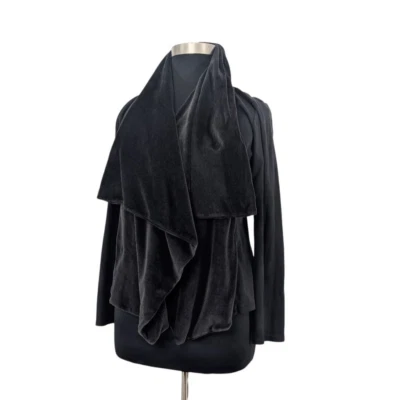 Indigenous L Black Cardigan Velvet Open Waterfall Art To Wear Organic Cotton Foto 1 de 4