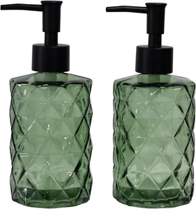 Green Glass Soap Dispenser with Black Plastic Pump, 12Oz Refillable Liquid Hand - Picture 1 of 6