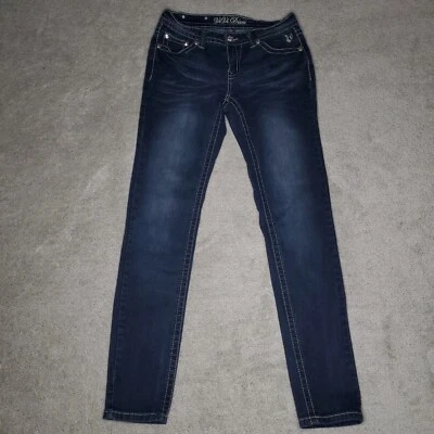 ViVi Diva Jeans Womens Size 8/29 Dark Blue Denim Straight Embroidered Threaded - Image 1 of 4