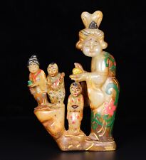 8.7'' Old China Fine Hetian Jade Tongzi Boys Beautiful Lady Figures Statue