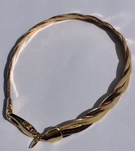 Vtg Bracelet Herringbone Braided Signed B.C. LIND 14K Electroplated Gold 7 1/2” - Picture 1 of 11