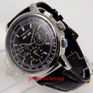 CORGEUT esfera blanca/negro color plata cuero manos reloj automático para hombres - Imagen 1 de 8
