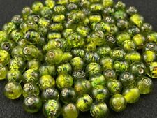 400+ PCS LIME GREEN SILVER FOIL GLASS BEADS JEWELRY CRAFT MAKING LOOSE BEADS