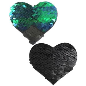 NEW PASTEASE Love Color Changing Sequin Heart Nipple Pasties in Black/Opal -SALE - Picture 1 of 2