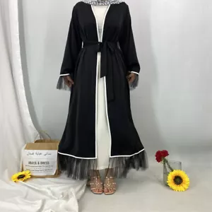 Cárdigan de noche abierto Kaftan Abaya Dubai para mujer vestido largo modesto túnica musulmana - Imagen 1 de 7