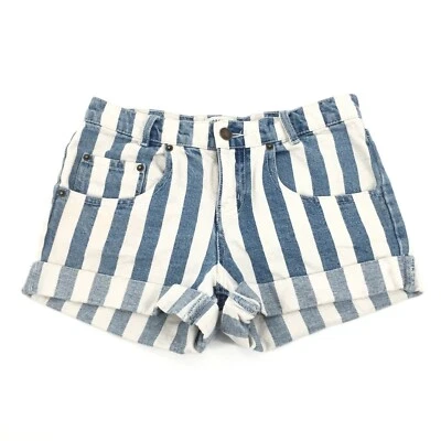 Pantalones Cortos Forever 21 Verticales Rayas Denim Con Puños Enrollados Talla 25 Azul Blanco XS Foto 1 de 4