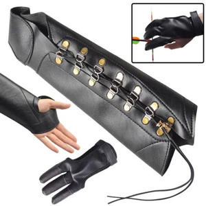 Archery Traditional Longbow Gloves+Arm Guards Leather Protector Shooting Gear - Picture 1 of 12