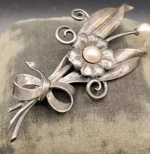 Sterling handgeschmiedete Nino Bisso Spray Blume Blätter Brosche - Bild 1 von 7