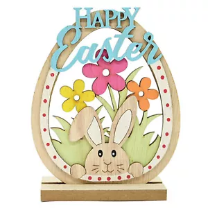 Easter Wooden Bunny Egg Flower Pattern Tabletop Decoration Home Decoration - Picture 1 of 4