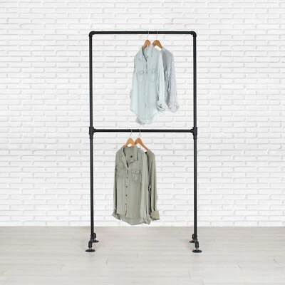 WILLIAM ROBERTS VINTAGE Industrial Pipe Double Row Clothing Rack by William Robert's Vintage