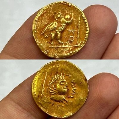 Moneda de oro de alto quilates griega antigua romana rara de colección con im... - Imagen 1 de 4
