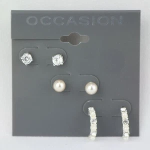 Ocasión 3 pares de pendientes con estrás y perlas de imitación - Imagen 1 de 1