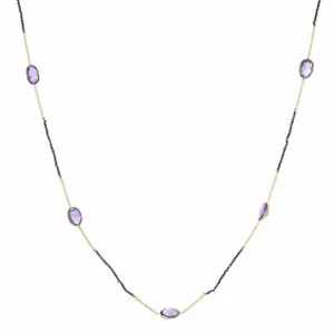 Meher's 40 Zoll Amethyst 14 x 10 mm Edelstein & schwarzer Spinell Bahnhof Halskette Goldplatte - Bild 1 von 3
