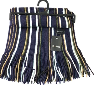 Modena Scarf Extrasoft Acrylic Brown Navy Striped 10 in x 66 in - NWT - Picture 1 of 12