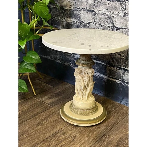 Italian Neoclassical Style Pedestal Side Table With a Marble Top Cover