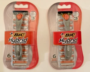 2 Bic Hybrid Advance Men's Razor Handle with total 12 Cartridges - Picture 1 of 3
