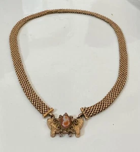Antique Victorian GF Wide Mesh Chain w/Hand-Carved Shell Cameo Necklace - Picture 1 of 5