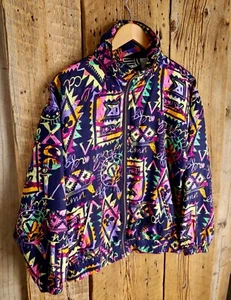 Vintage 80's EVR Wild Abstract Pattern Silk Jacket Size Medium - Picture 1 of 4