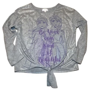 YOUTH Girls DISNEY Authentic FROZEN SISTERS GRAY Tie Front SIZE LARGE ELSA ANNA - Picture 1 of 6