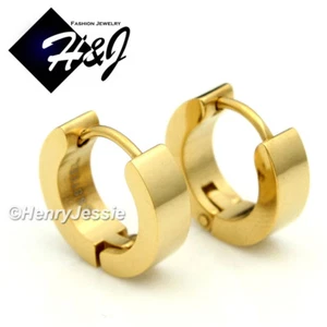 0.5"Men Women Stainless Steel Gold Plated Plain Simple Huggie Cuff Earrings*GE7 - Picture 1 of 1