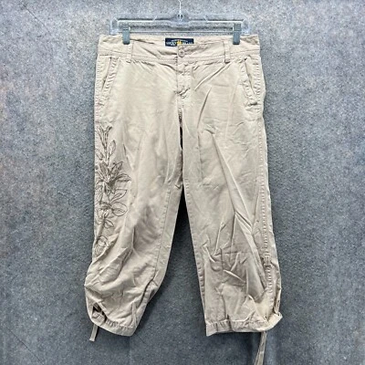 Lucky Brand Pants Women 6/28 Khaki Chino Flat Floral Tan Beige Drawstring Capri - Изображение 1 из 4