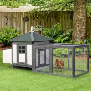 Chicken Coop Small Animal Pet Cage Wooden Chicken Hutch w/ Nesting Box House Run - Picture 1 of 8