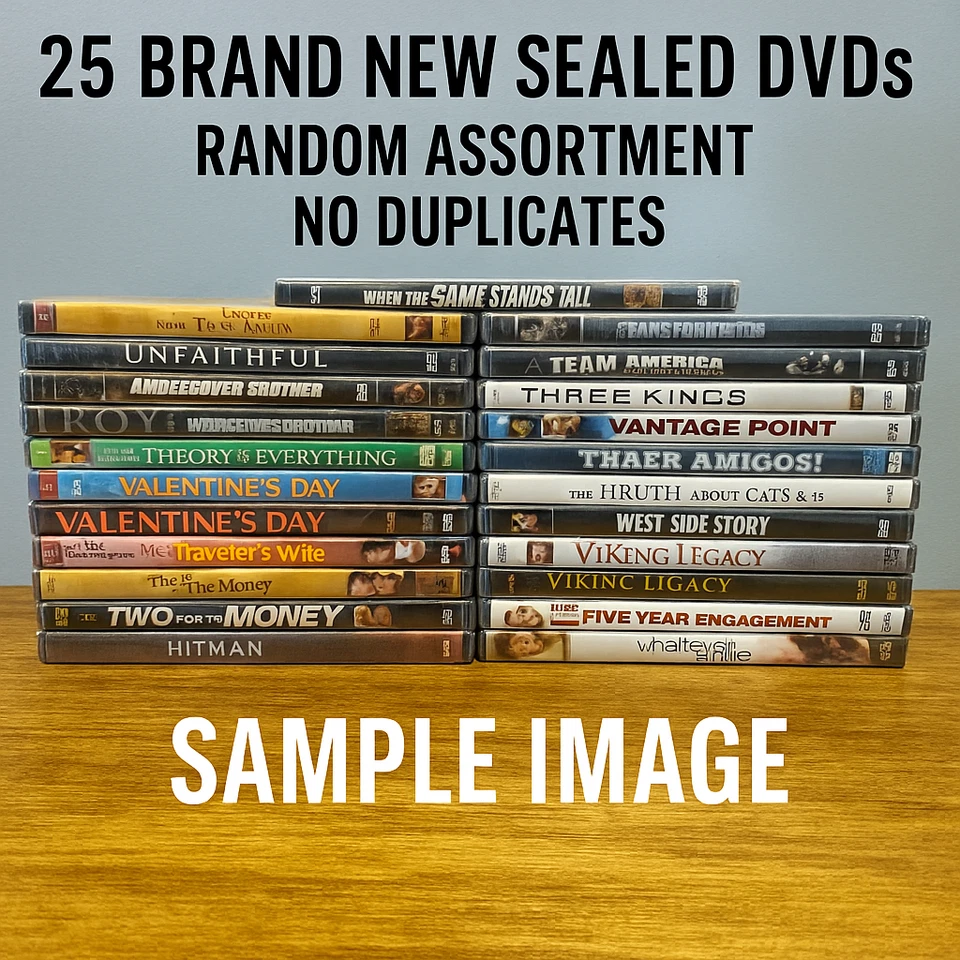 25 New Sealed DVD Lot – No Duplicates – Wholesale Random Movie Bundle Variety - Image 1 of 1