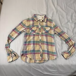 true religion WOMEN'S WORK SHIRT FLANNEL PLAID Yellow Button Up Long Sleeve - Picture 1 of 7