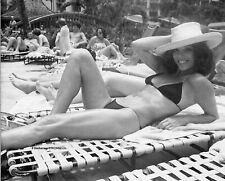 JOAN COLLINS - 10" x 8" b/w Full Length Bikini Clad Photograph On Holiday 1970s