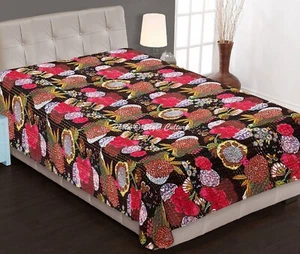 Reversible Ethnic Kantha Quilt Black Twin Blanket Bohemian Bed Runner Gudari - Picture 1 of 5