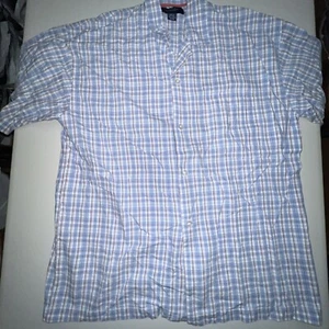 Nautica sleepwear shirt men’s edium plaid blue short sleeve 100% cotton - Picture 1 of 13