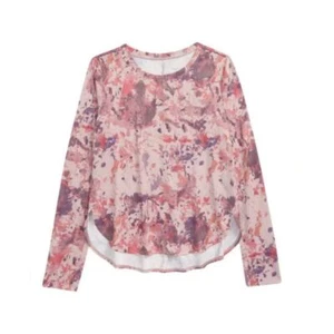 Nordstrom Zella Girl Print Curved Hem T-Shirt Pink Splatter Size Large 10/12 NEW - Picture 1 of 8