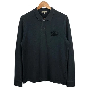 Burberry London Embroidered Big Logo Dark Grey Long Sleeve Polo Tee Shirt L - Picture 1 of 6