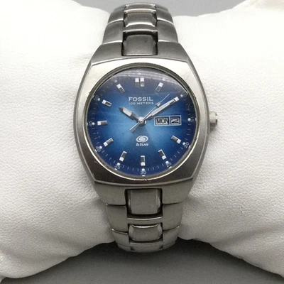 Fossil Blue Watch Women 28mm Stainless Steel Day Date Blue Dial New Battery 6" - Image 1 of 4