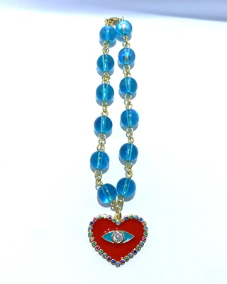 Pulsera Esmalte Multicolor Cristal Mal de Ojo Corazón Dije Foto 1 de 2
