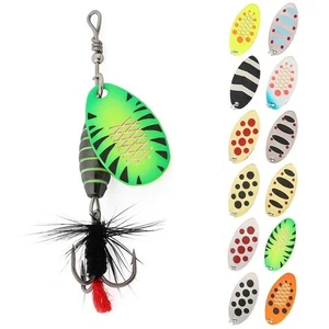 Brass Material Metal Spoon Lure Feather Treble Hook Fake Lure Outdoor Fishing - Picture 1 of 13