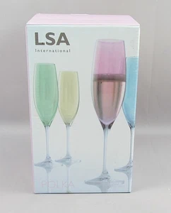 LSA 4 x Polka Pearlescent/Iridescent Hand Painted Champagne Flutes Boxed - Picture 1 of 7