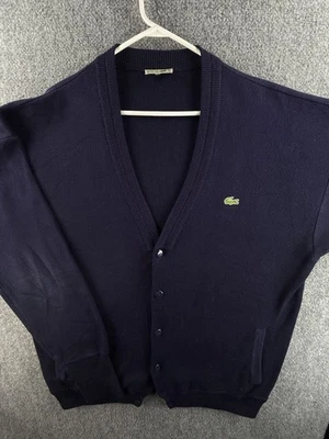 复古 Chemise Lacoste XL 开衫男式毛衣海军蓝纽扣针织丙烯酸 — 第 1/4 张图片