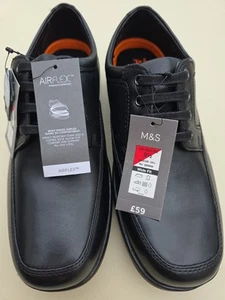 Men's M&S Black Airflex Lace Up Shoes Size UK 9.5 Wide Fit NWT - Picture 1 of 8