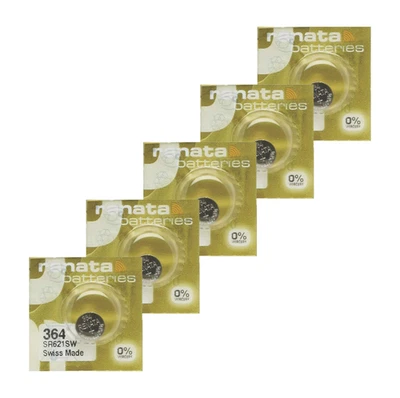 5 Renata 364 Sr621Sw Sr60 Mp-E Mini-Silberbatterien 1.55V Swiss Made - Image 1 of 4