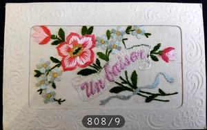 N° 808/9 -Cpa postale  brodée  -Un Baiser Cache décollé Ecrite - Imagen 1 de 3