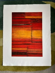 EILEEN MARTIN Unsigned Large ETCHING Red and Orange Abstract St Martin's School - Picture 1 of 3
