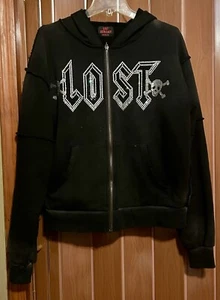 LOST INTRICACY "BLACK WASHED" RHINESTONE Hoodie SIZE MEDIUM - Picture 1 of 6