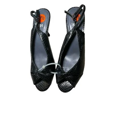 Impo Zapatos de Cuero Serpiente con Cordones Tacón de Gatito Punta Abierta Negros Talla 9.5 NUEVO Foto 1 de 4