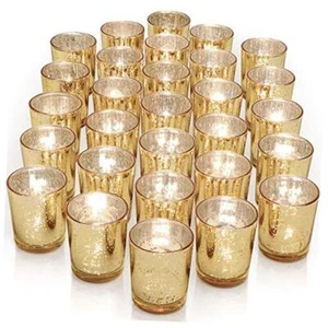 Votive Candle Holders Set of 36 - Speckled Mercury Glass Candle Holder Gold - Picture 1 of 7